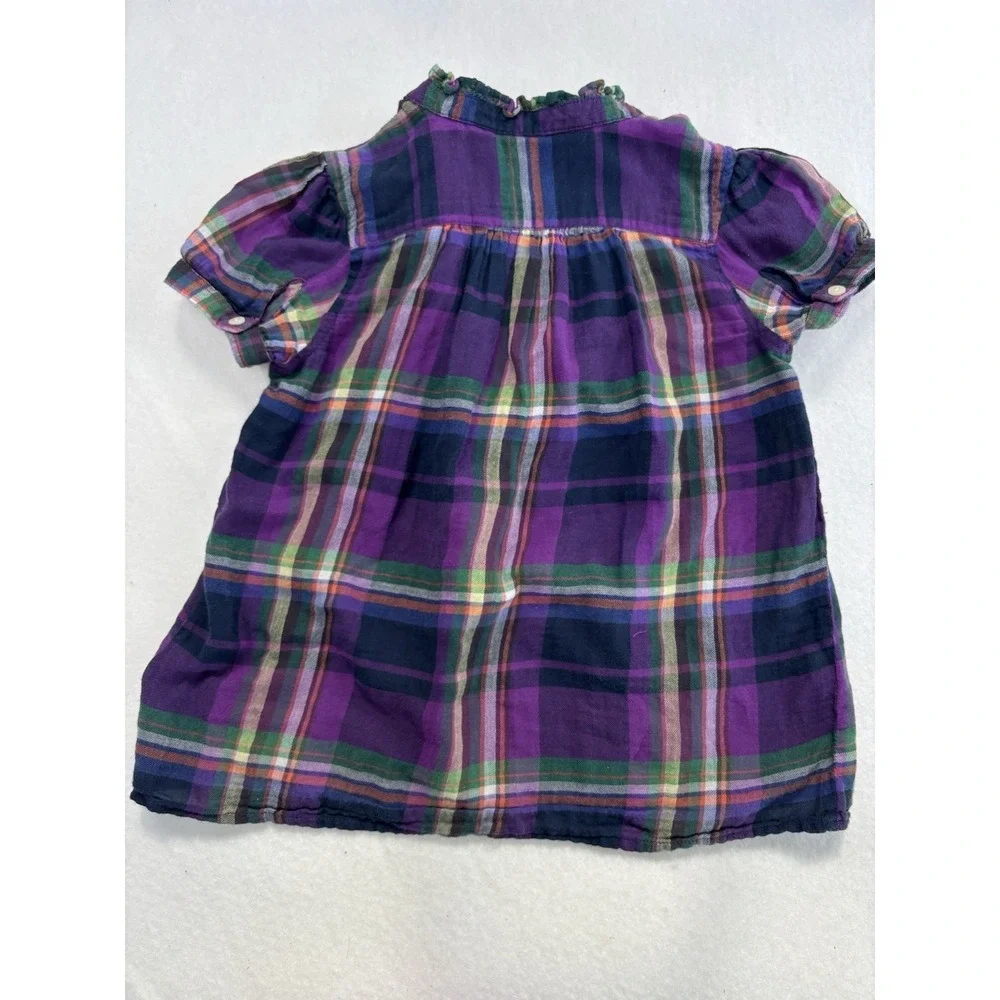 Polo Ralph Lauren Girls Plaid Shirt Dress Short Sleeve Button Front 5t Purple